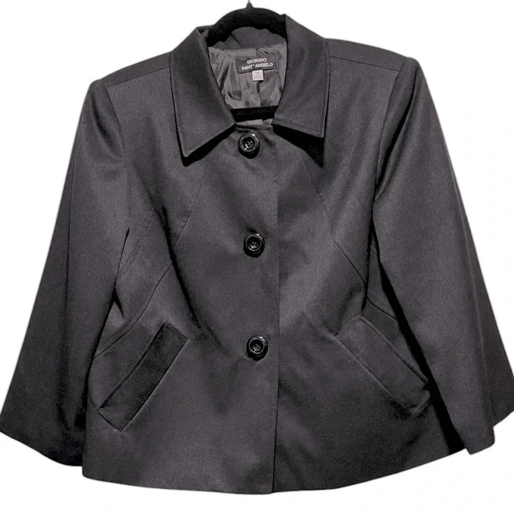 Vintage Giorgio Sant’Angelo Cropped Black Swing Blazer 90s Y2K Womens size 12